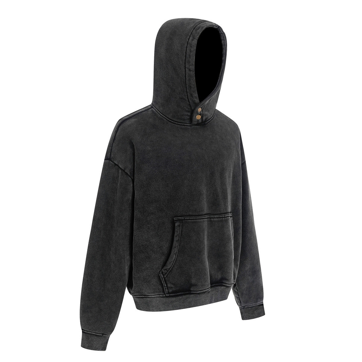 Front Pocket Button Detail Oversized Washed Hoodie