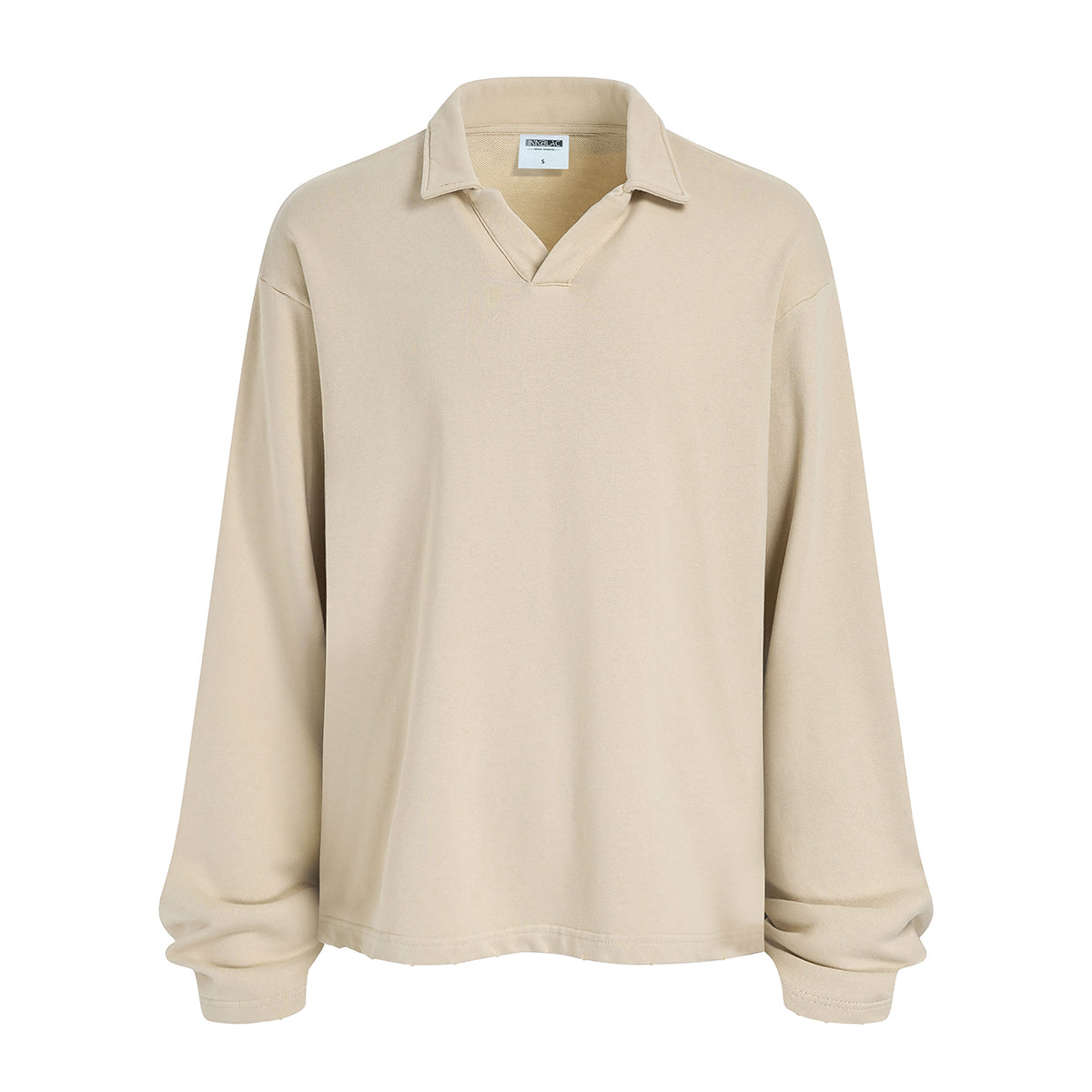 Distressed Edge Buttonless Long-Sleeve Polo