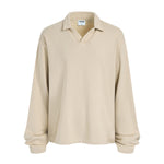 Distressed Edge Buttonless Long-Sleeve Polo