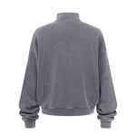 Vintage Zip-Up Ribbed Stand Collar Sweatshirt