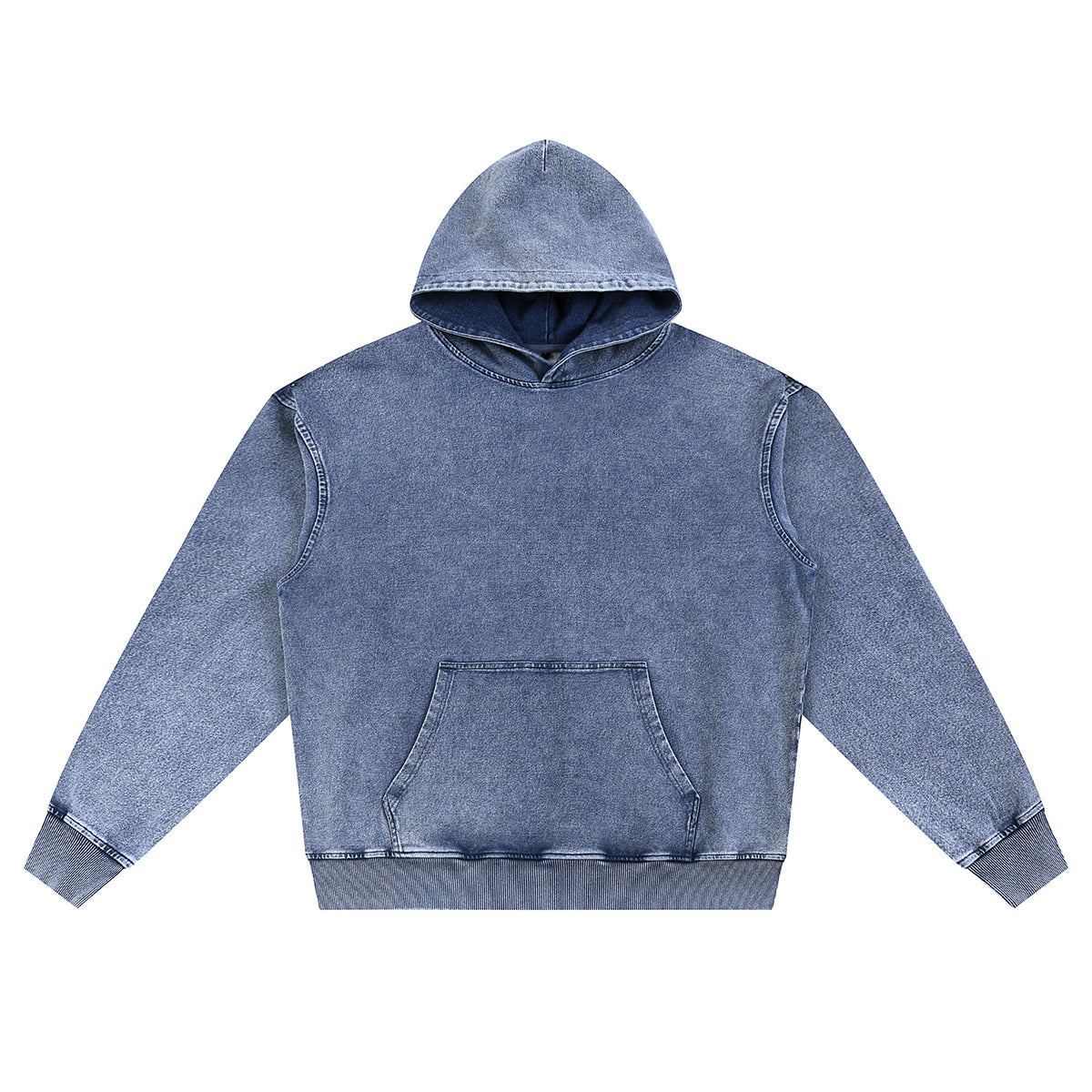 Knit Denim Kangaroo Pocket Hoodie