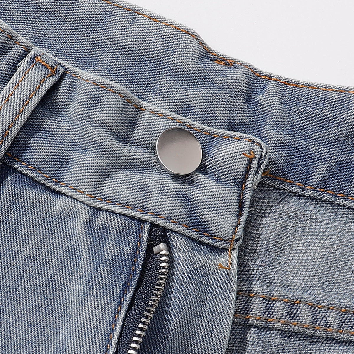 High-Waist Washed Denim Bermuda Shorts