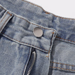 High-Waist Washed Denim Bermuda Shorts