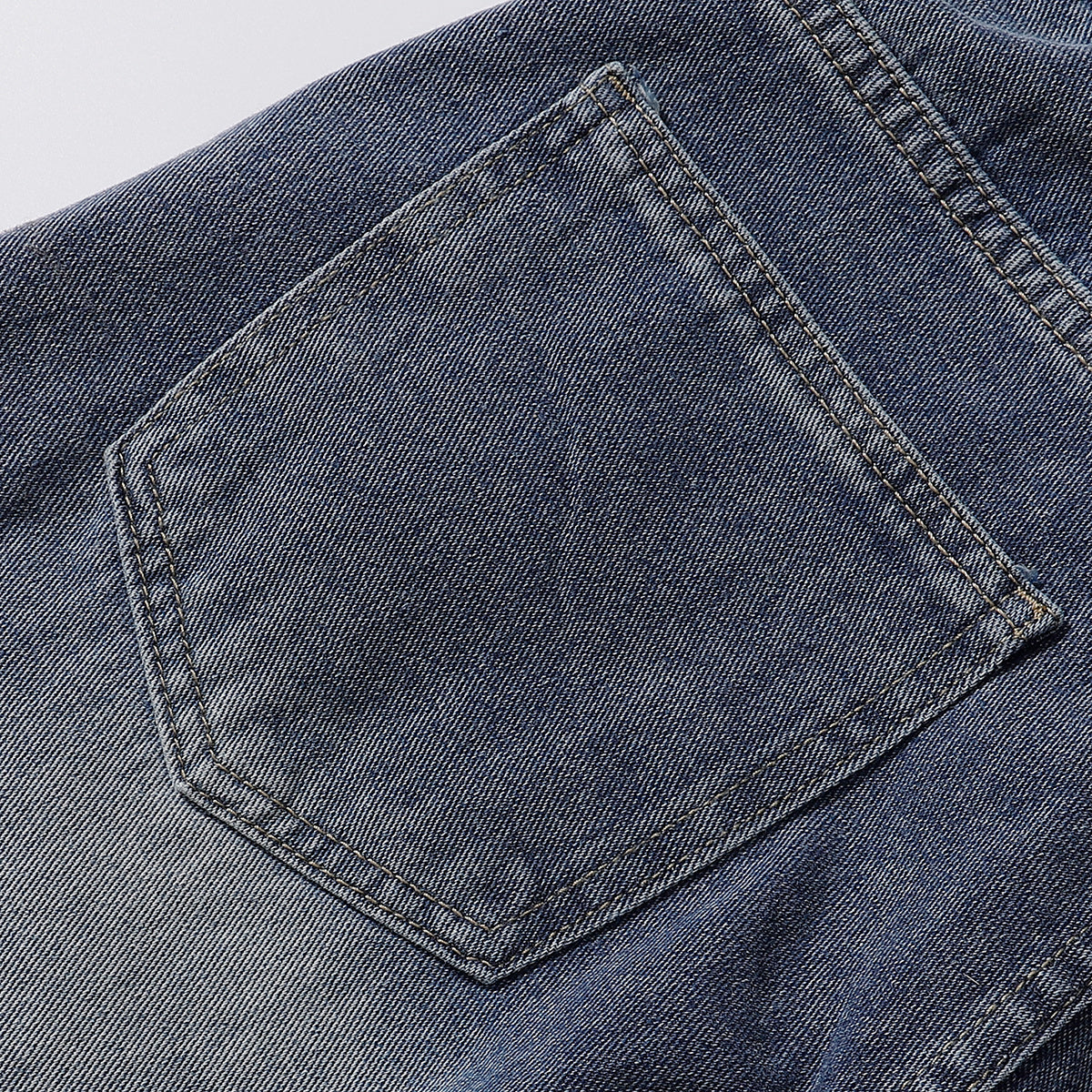 Plaid Patch Back Pocket Denim Shorts