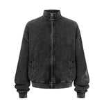 Vintage Zip-Up Ribbed Stand Collar Sweatshirt