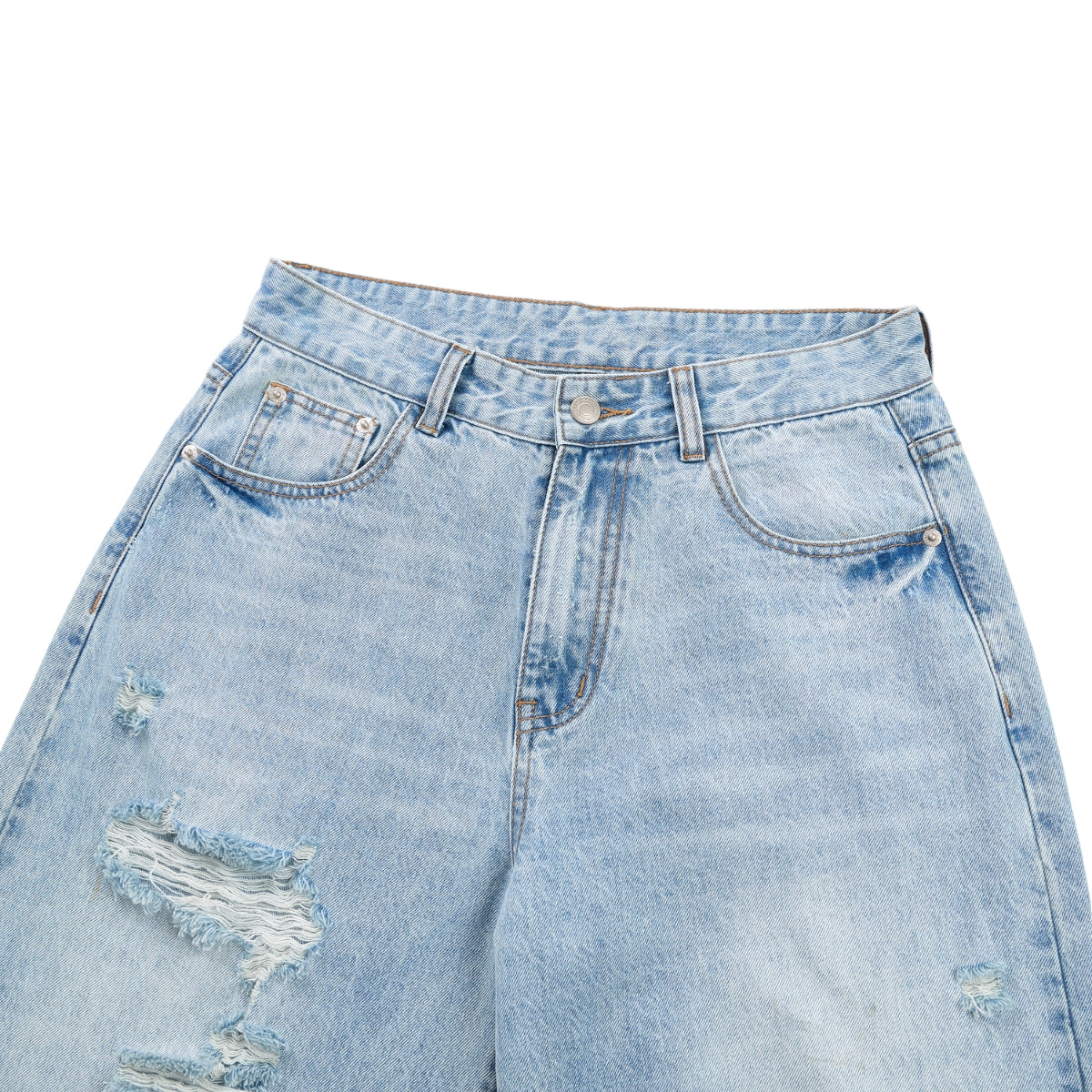 Wash Destroyed Pleated Baggy Jeans