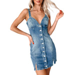 Button-Front Fitted Denim Cami Minidress