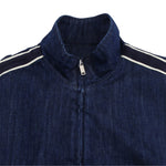 Zip-Front GatheredContrast Stripes Denim Jacket