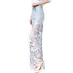 Rhinestones & Sequins Cut-Out Wide-Leg Jeans