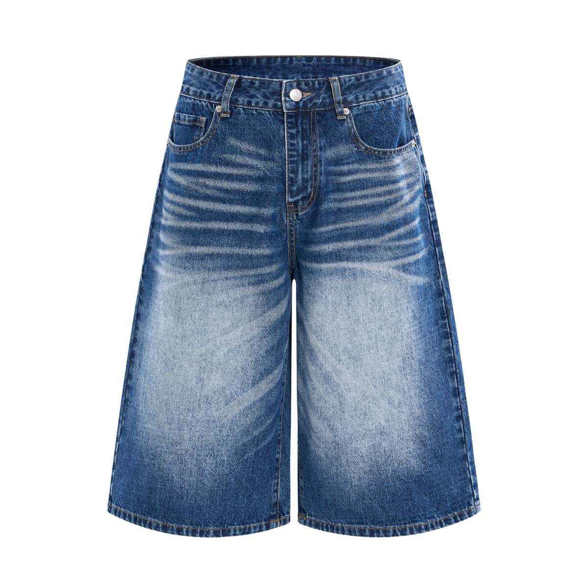 Washed Indigo Relaxed Fit Utility Denim Shorts