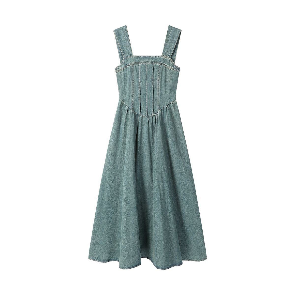 Smocked Back A-Line Denim Strappy Mididress