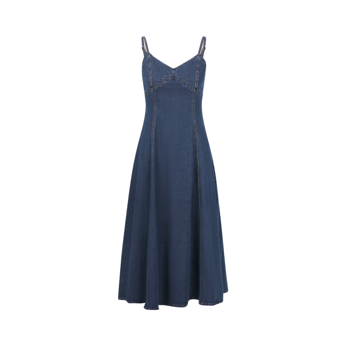 V-Neck Denim Slip Midi Dress
