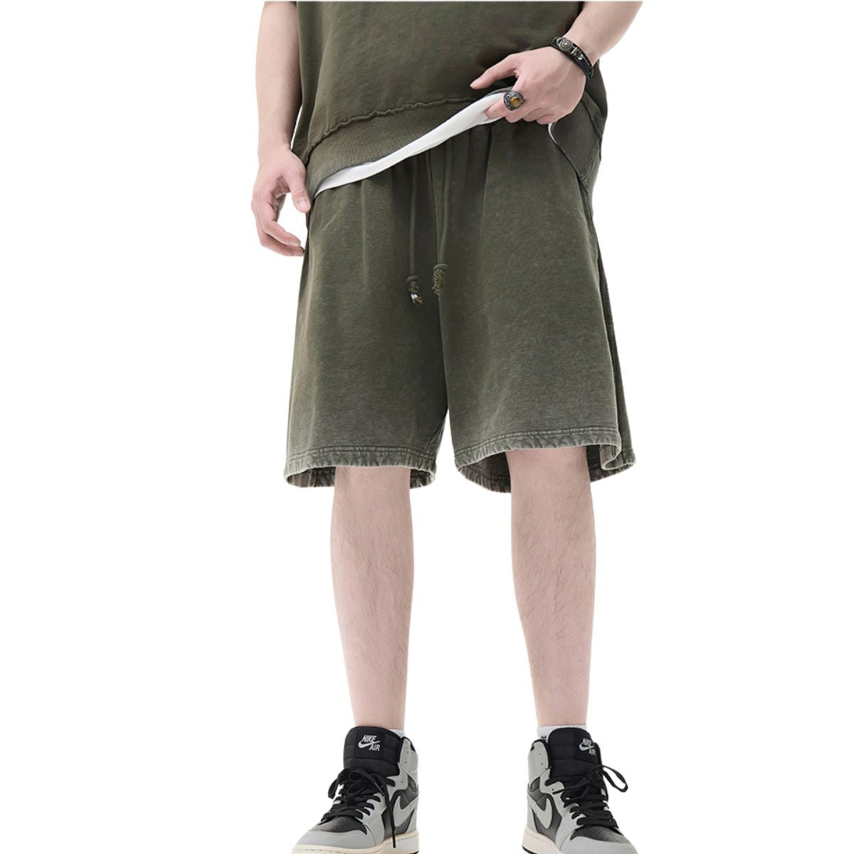 Faded Washed Loose-Fit Cotton Shorts