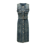 Utility Pockets Sleeveless Belted Denim Dress
