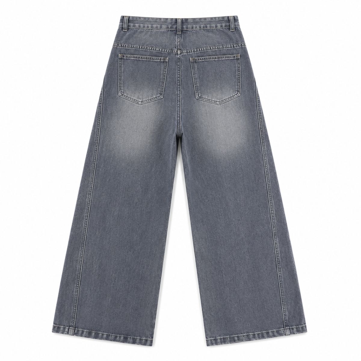 Asymmetric Button Curved Seam Wide Leg Denim Jeans