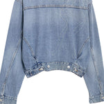 Rhinestone Bow Back Washed Denim Trucker Jacket