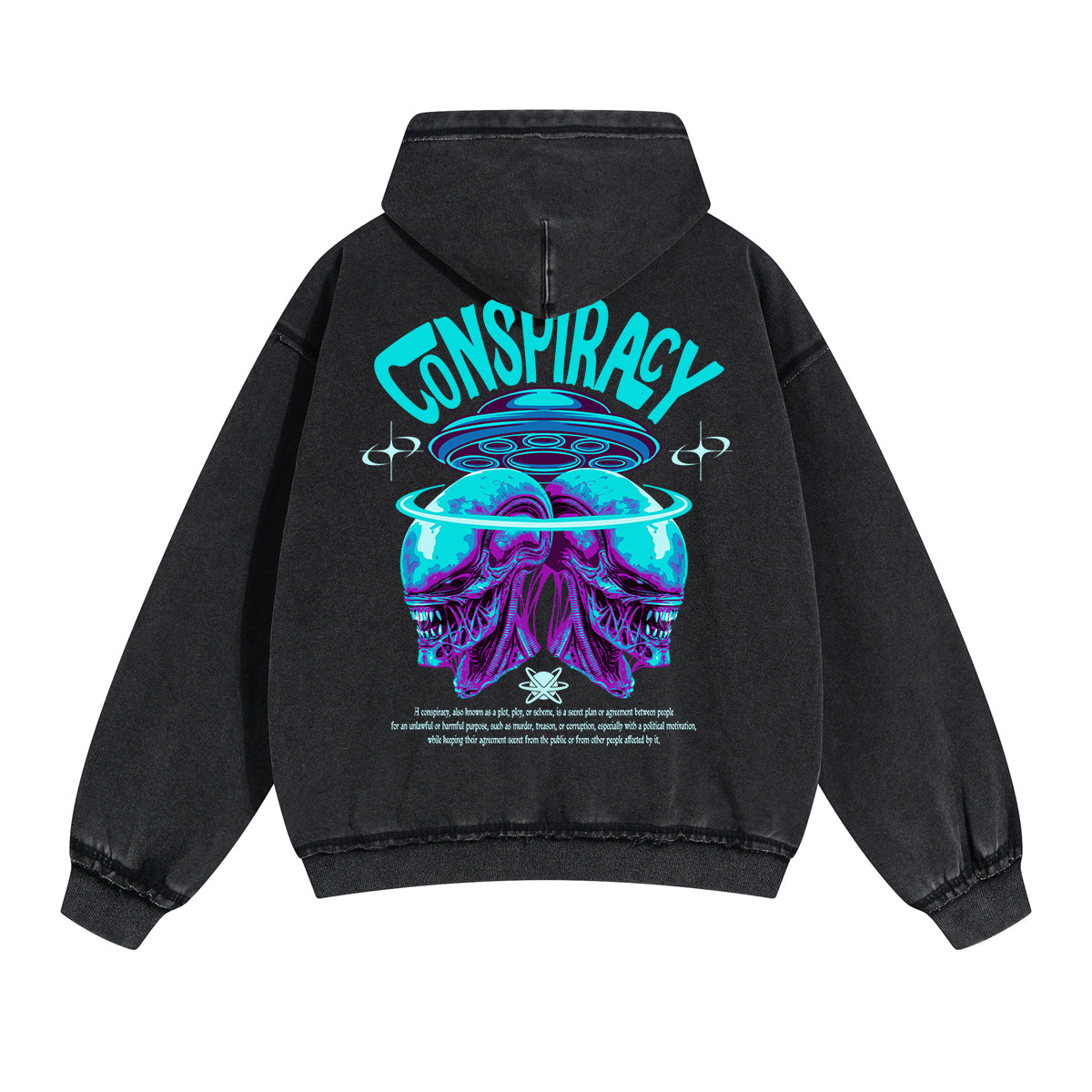 Conspiracy Alien Graphic Double Slider Zip Hoodie-INNBLAC Fashion Apparel