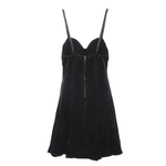 Embroidered Beaded Denim Metal-Strap Mini Dress