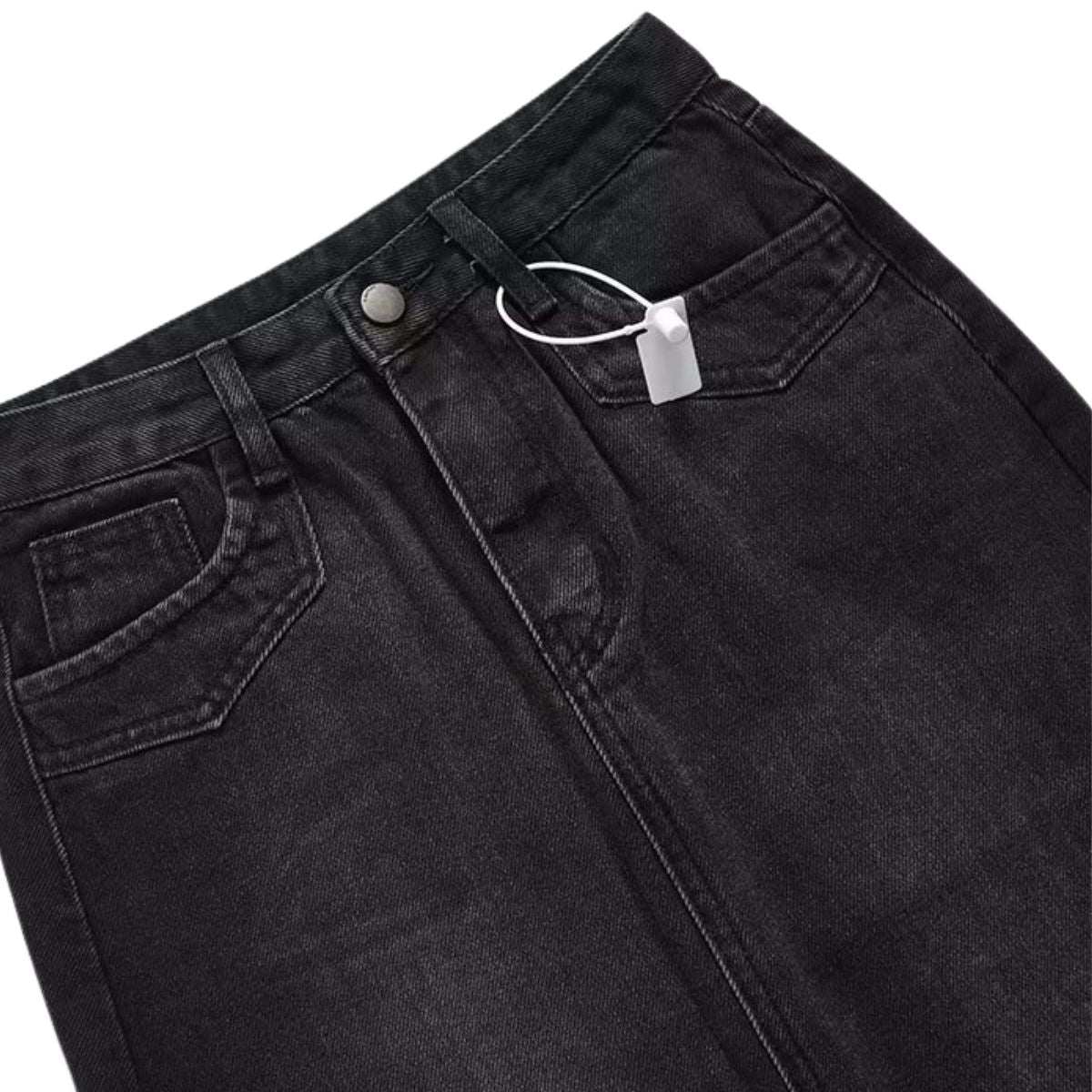 Black Washed Denim Midi Skirt