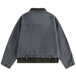 Retro Patchwork Two-in-one Design Functional Style Stand Collar Denim Jacket