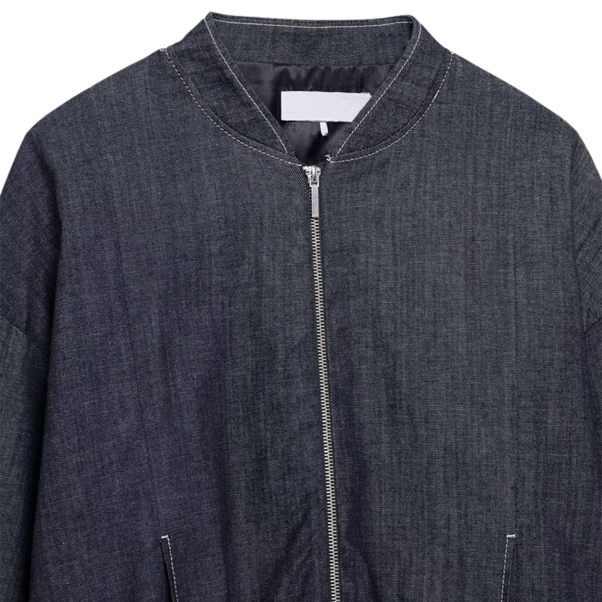 Indigo Zip Up Gathered Denim Jacket