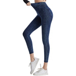 High Waisted Washed Denim Capri Leggings