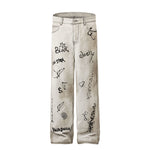 Graffiti Print Washed Wide-Leg Jeans