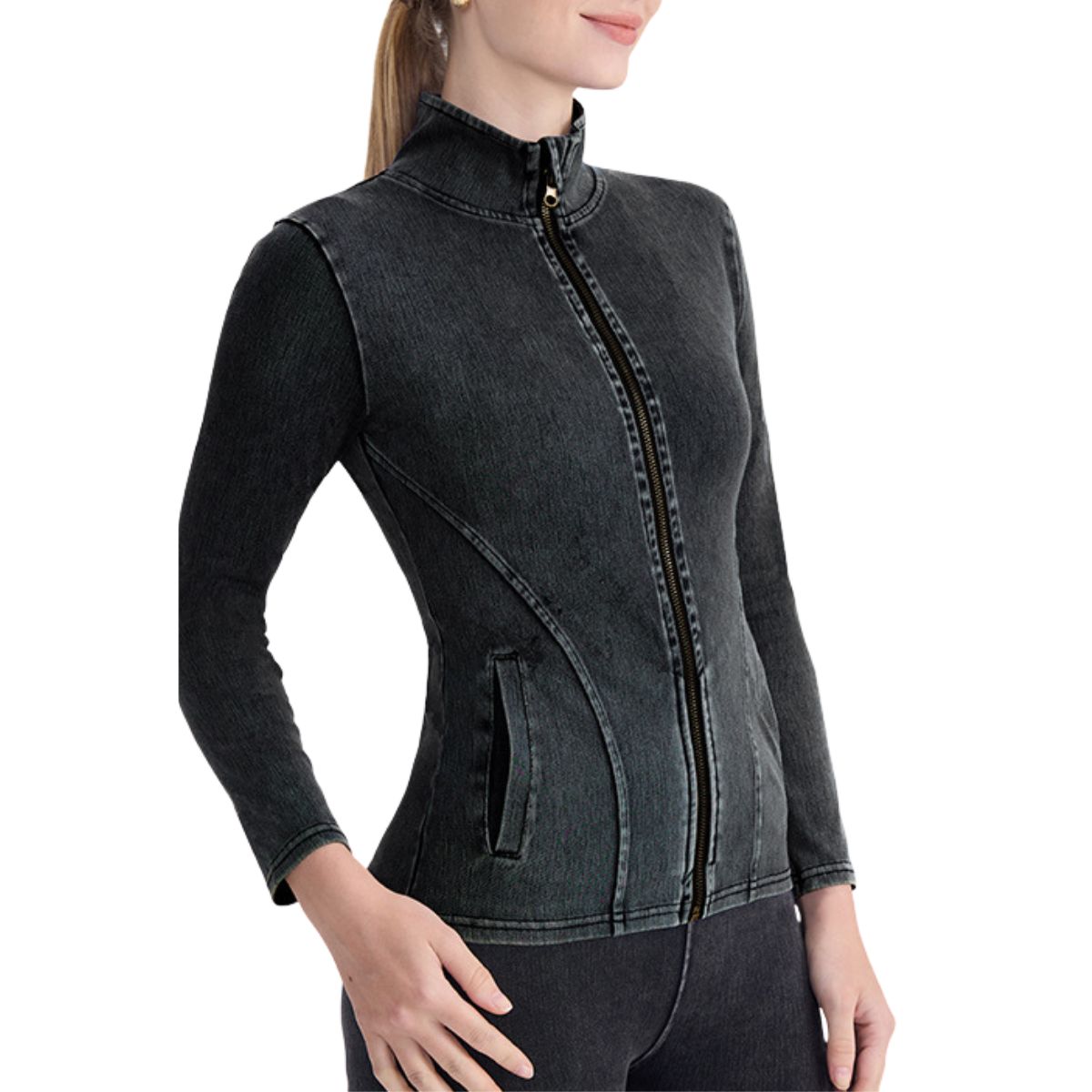 Knit Denim Slim Fit Zip-Up Jacket