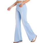 Mid-Rise Washed Knit Denim Flare Jeans