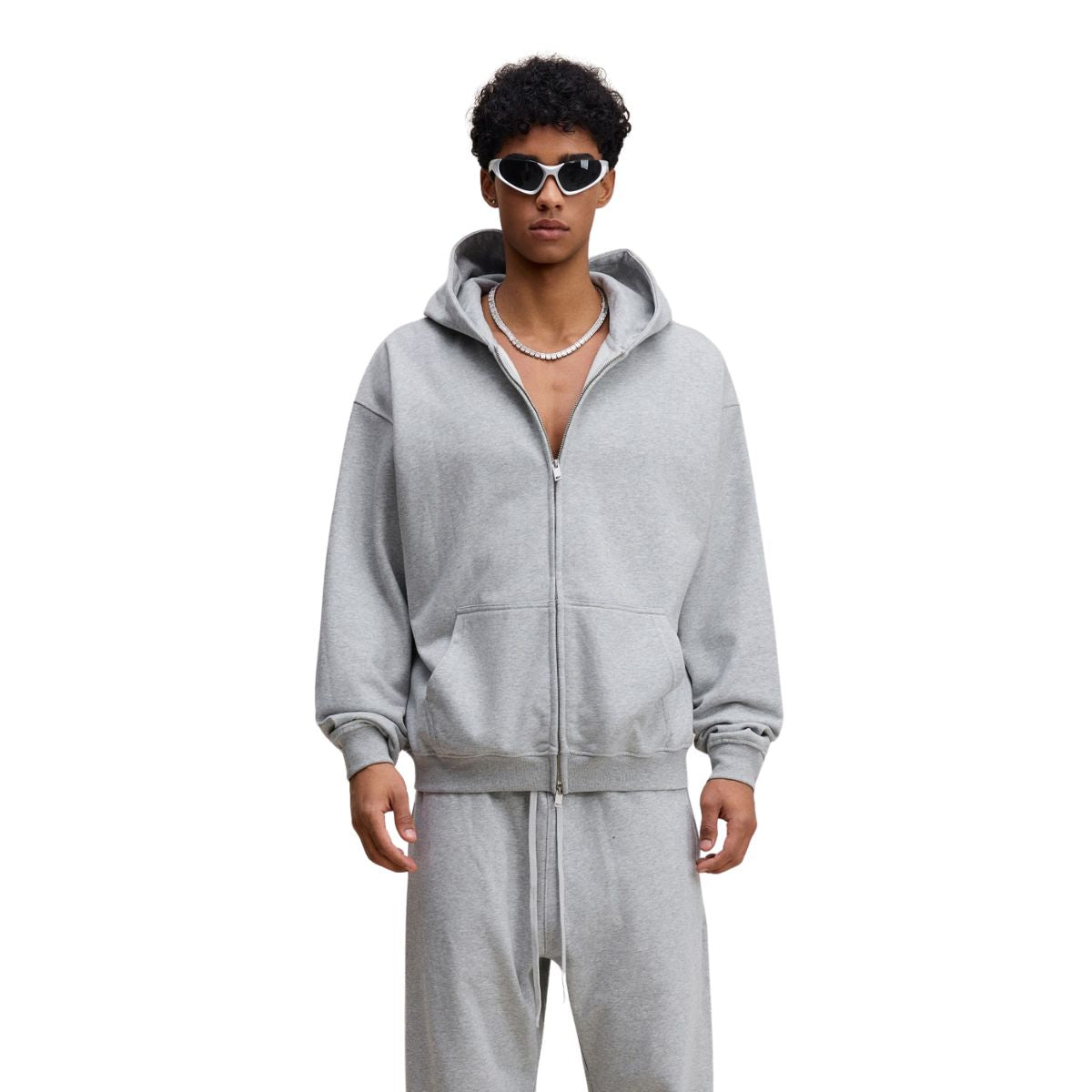 Double-Slider Zipper Solid Color Hoodie