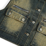 Button-Front Washed Denim Vest