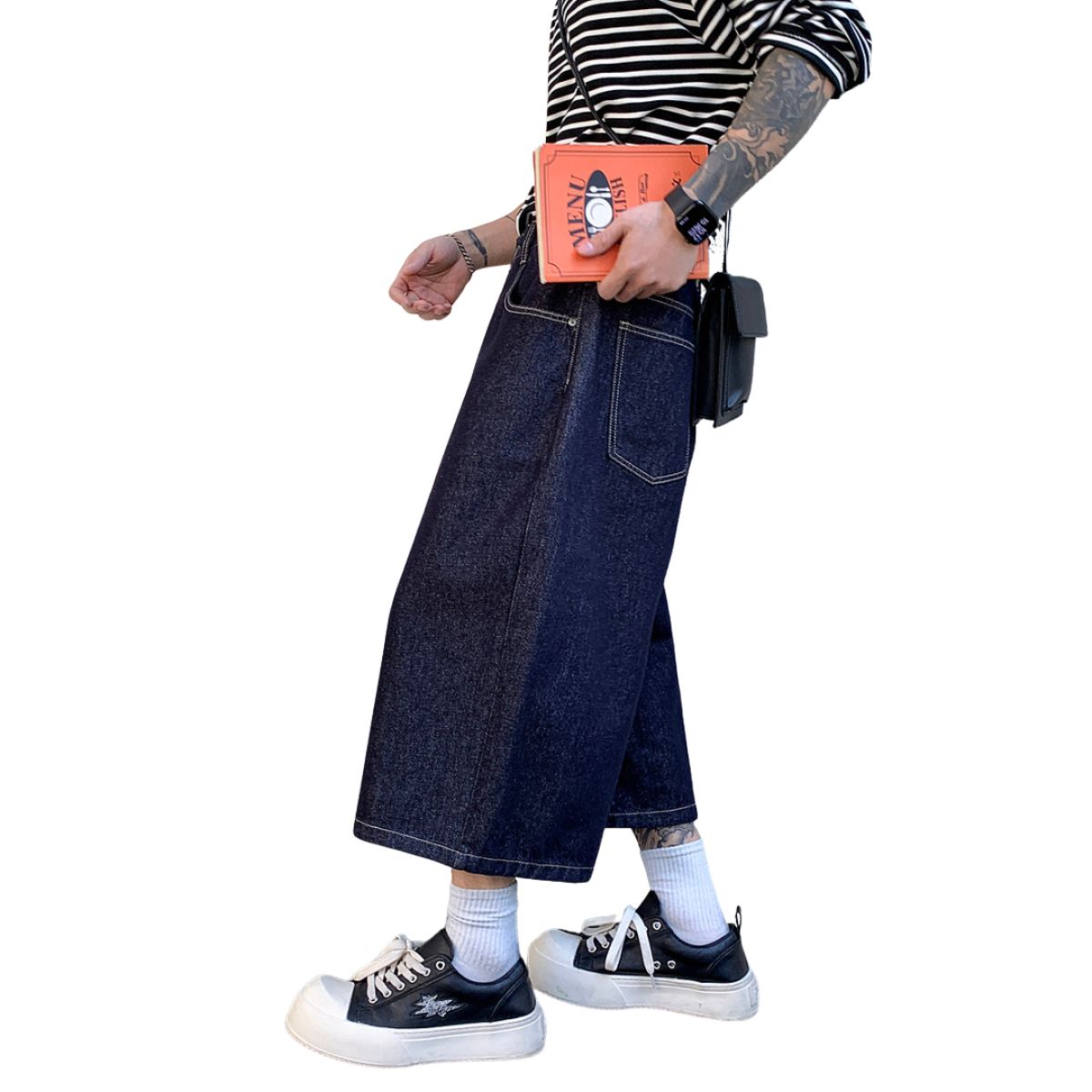 Raw Indigo Wide Leg Denim Shorts