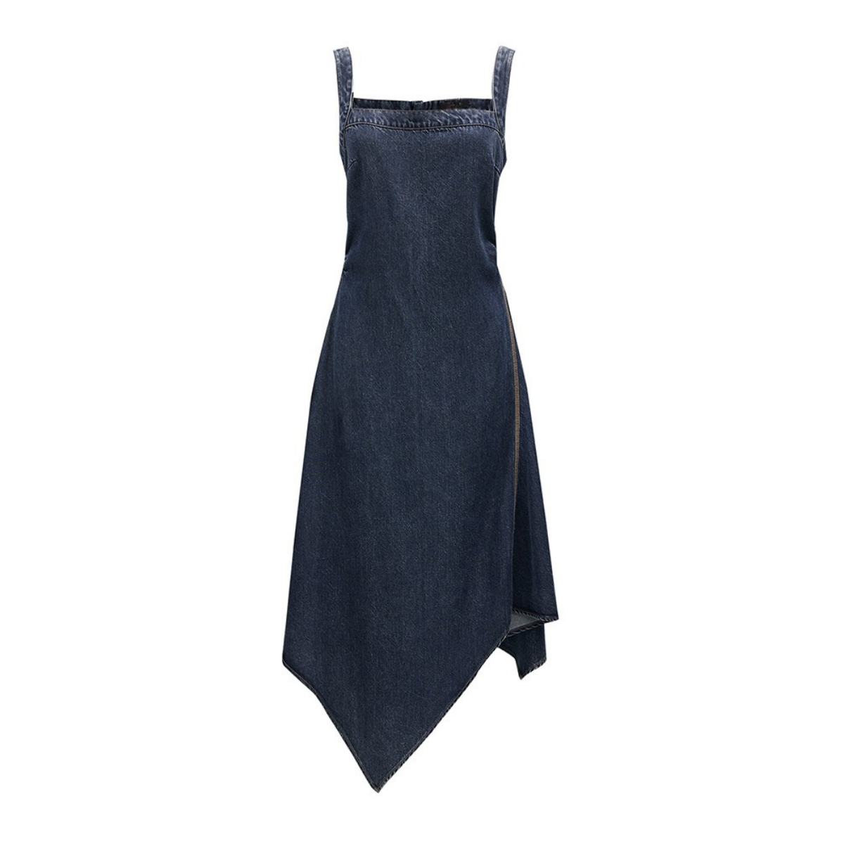 Dark Blue Denim Asymmetrical Hem Dress