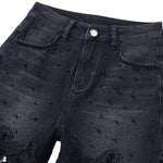 Floral-Embroidered Cut-Out Wide-Leg Jeans