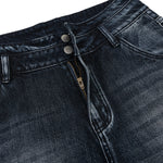 Double-Button Whiskered Wide-Leg Denim Shorts