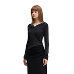 Ruched Fitted Long Sleeve Hoodie Top