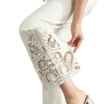 Wide Leg Embroidered Cut-Out Ankle Jeans