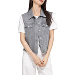 Gray Raw Hem Relaxed Denim Vest