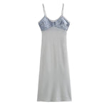 Spaghetti Straps Patchwork Denim Maxi Dress