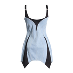 Asymmetrical Hem Two-Tone Denim Mini Dress