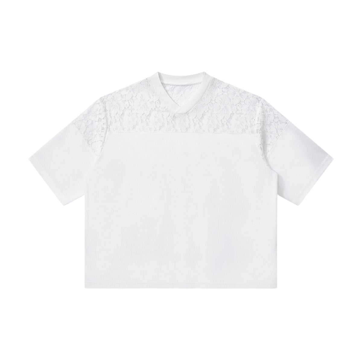 Openwork Lace-Stitching V-Neck Boxy Tee
