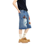 Cartoon Patch Loose Fit Denim Shorts