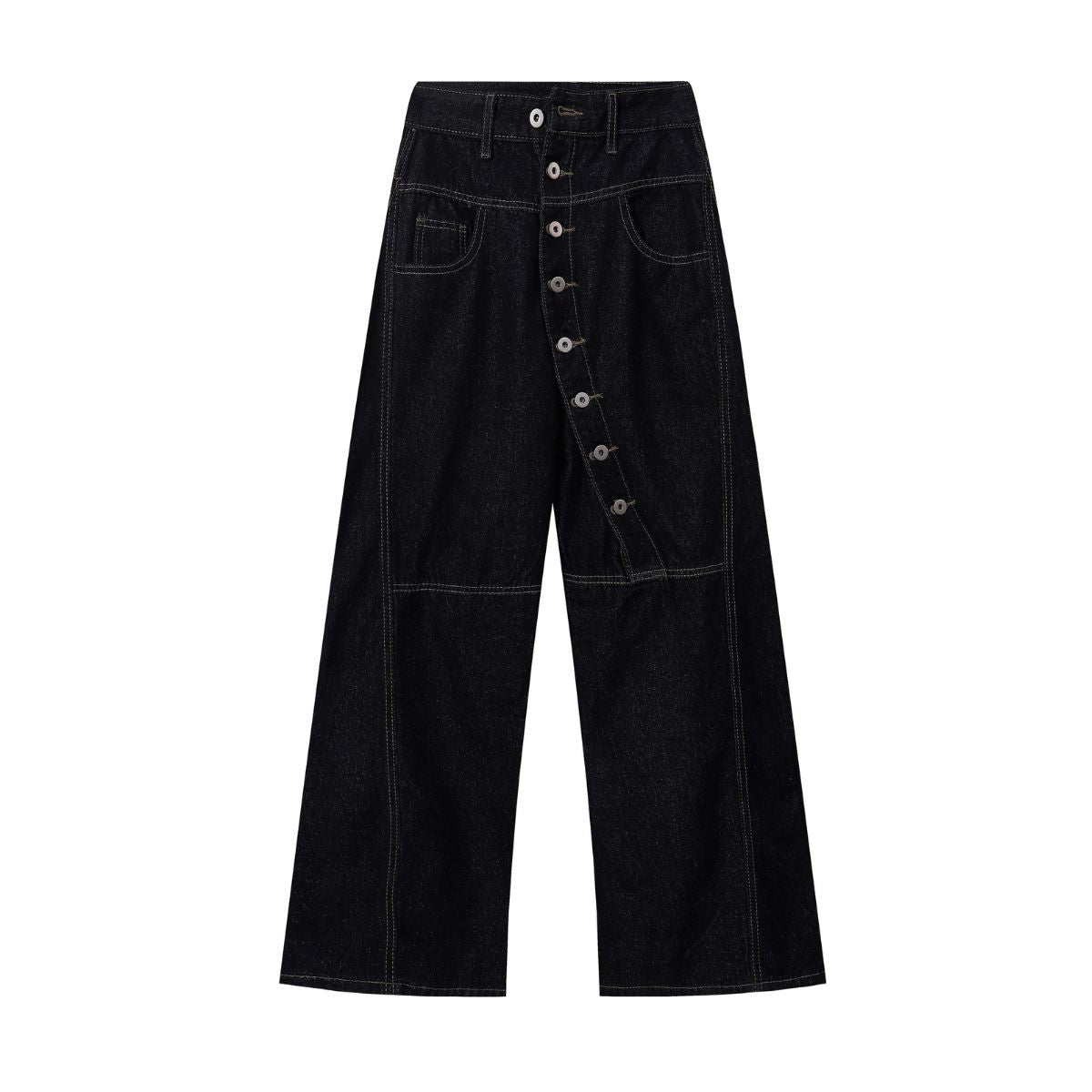 Curved Button Fly Wide-Leg Jeans