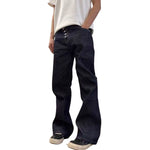 Button Fly Relaxed Straight Leg Raw Denim Jeans