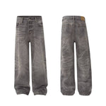 Vintage Washed Distressed Wide Leg Straight Denim Pants