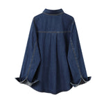 Button-Front Lace Trim Denim Shirt