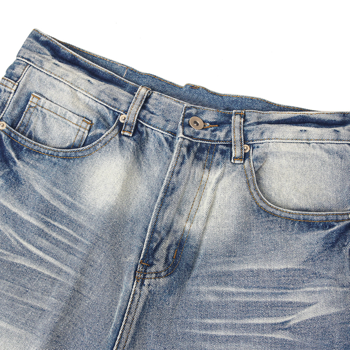 Vintage Wash Faded Wide-Leg Jeans