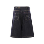 Deconstructed Embroidered Raw Denim Bermuda Shorts