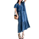 Jacquard Oversized Short-Sleeve Denim Mididress