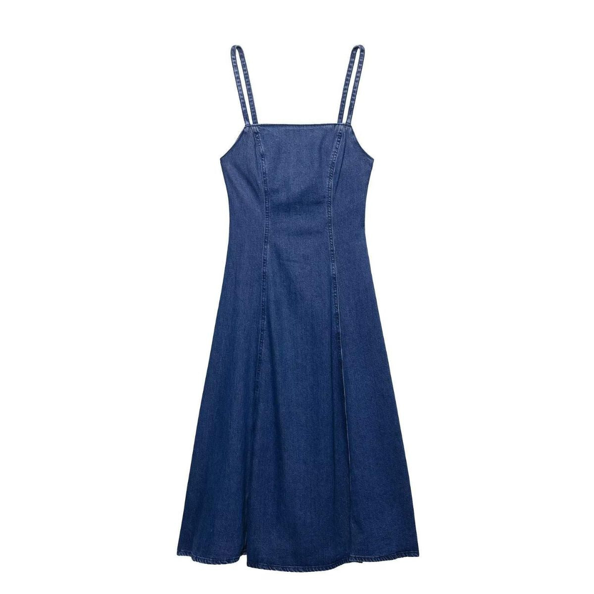 Square Neck Strappy Denim Maxi Dress
